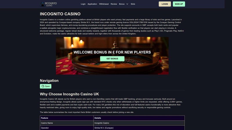 Incognito casino in United Kingdom Incognito casino in United Kingdom
